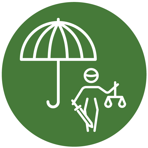 Paraguas cubriendo a la imagen de la Justicia