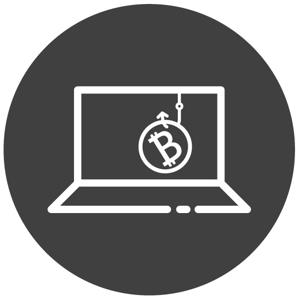 Ordenador y moneda de bitcoin en la pantalla enganchada con un anzuelo