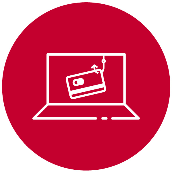 Ordenador portátil y en la pantalla un anzuelo con una tarjeta bancaria