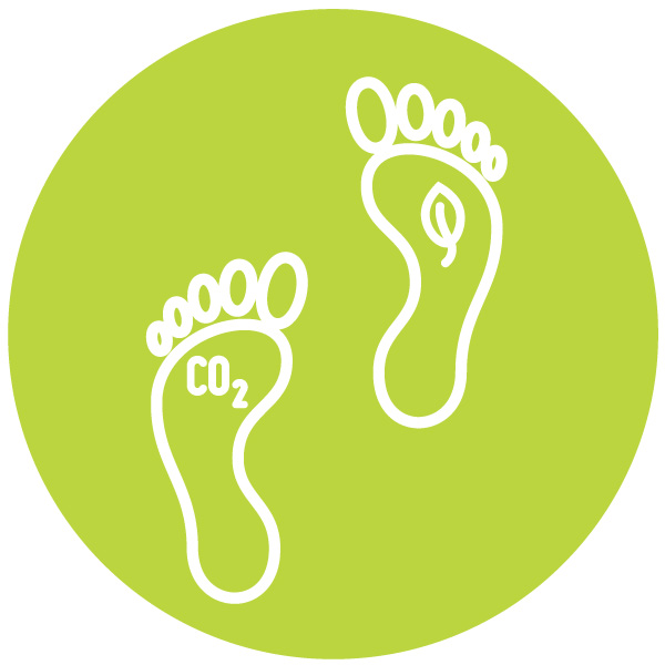 Image of footprints with a tree leaf symbol and CO₂.