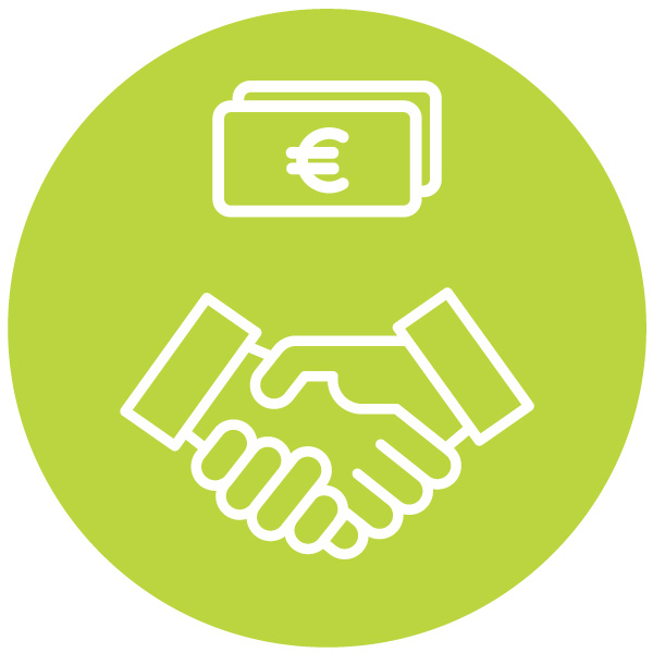 bille de euro y manos estrechándose