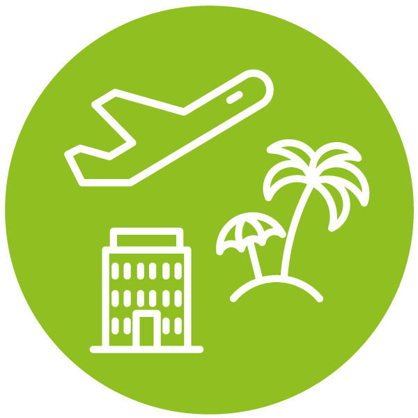 avión despegando, isla y hotel