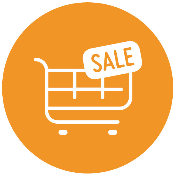 Pictogram of a shopping cart with a sale sign