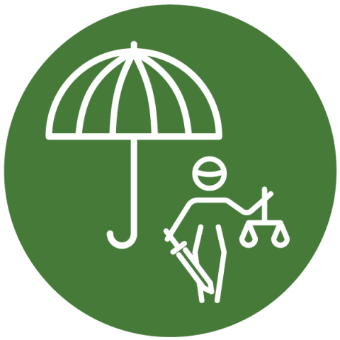 An umbrella covering the figure of Justice