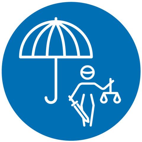 Image of an umbrella covering the figure of Justice