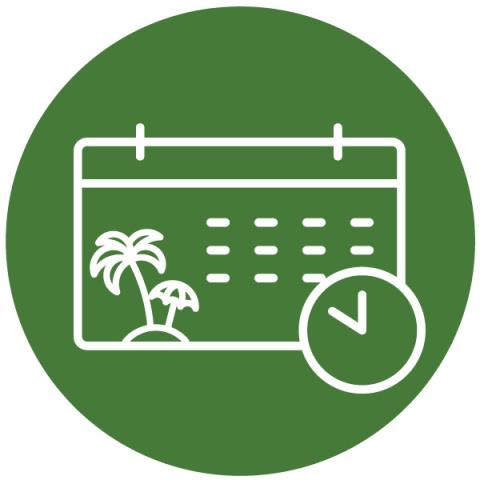 Calendar sheet with an island with palm trees