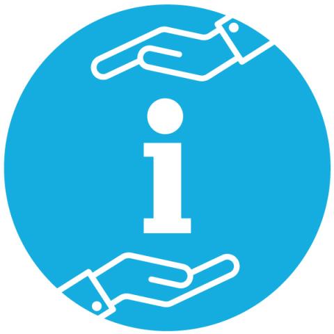 Letter i as a symbol for information protected by two hands