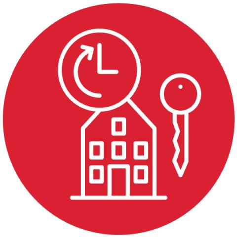 Icon of a house, a key, and a clock