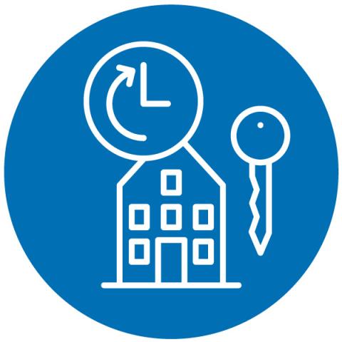 Image of a home, key, and clock