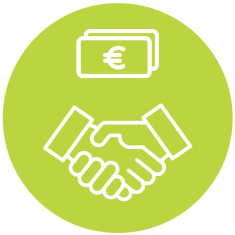 euro banknote and hands shaking hands