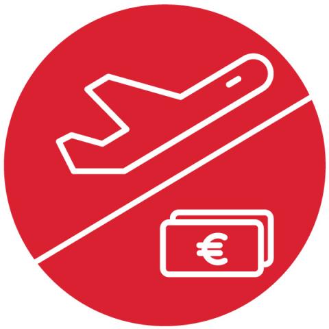 Airplane icon and euro banknote