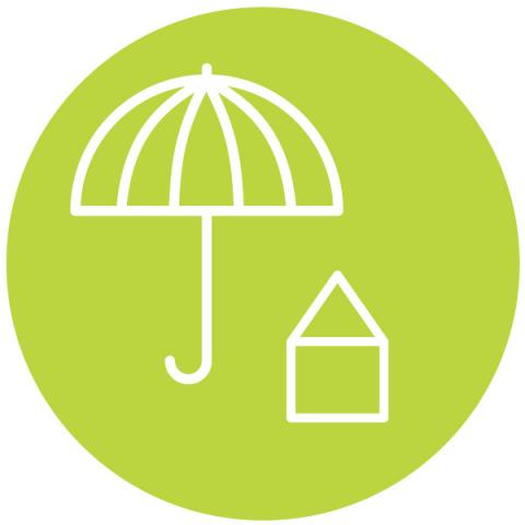 Icon of a house sheltered under an umbrella