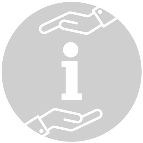 Information symbol surrounded by two hands