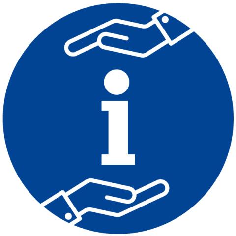 Information symbol held/protected by two hands