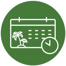Hoja de calendario con una isla con palmeras