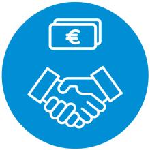 Billete de euro y apretón de manos