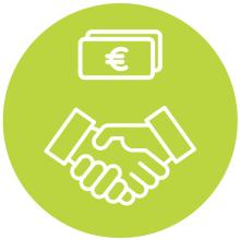 bille de euro y manos estrechándose