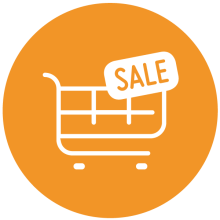 Pictograma de un carro de la compra con un cartel de rebajas